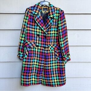 Sam Edelman Multicolor Houndstooth Coat Rainbow Colorful Artsy Bold Size 12